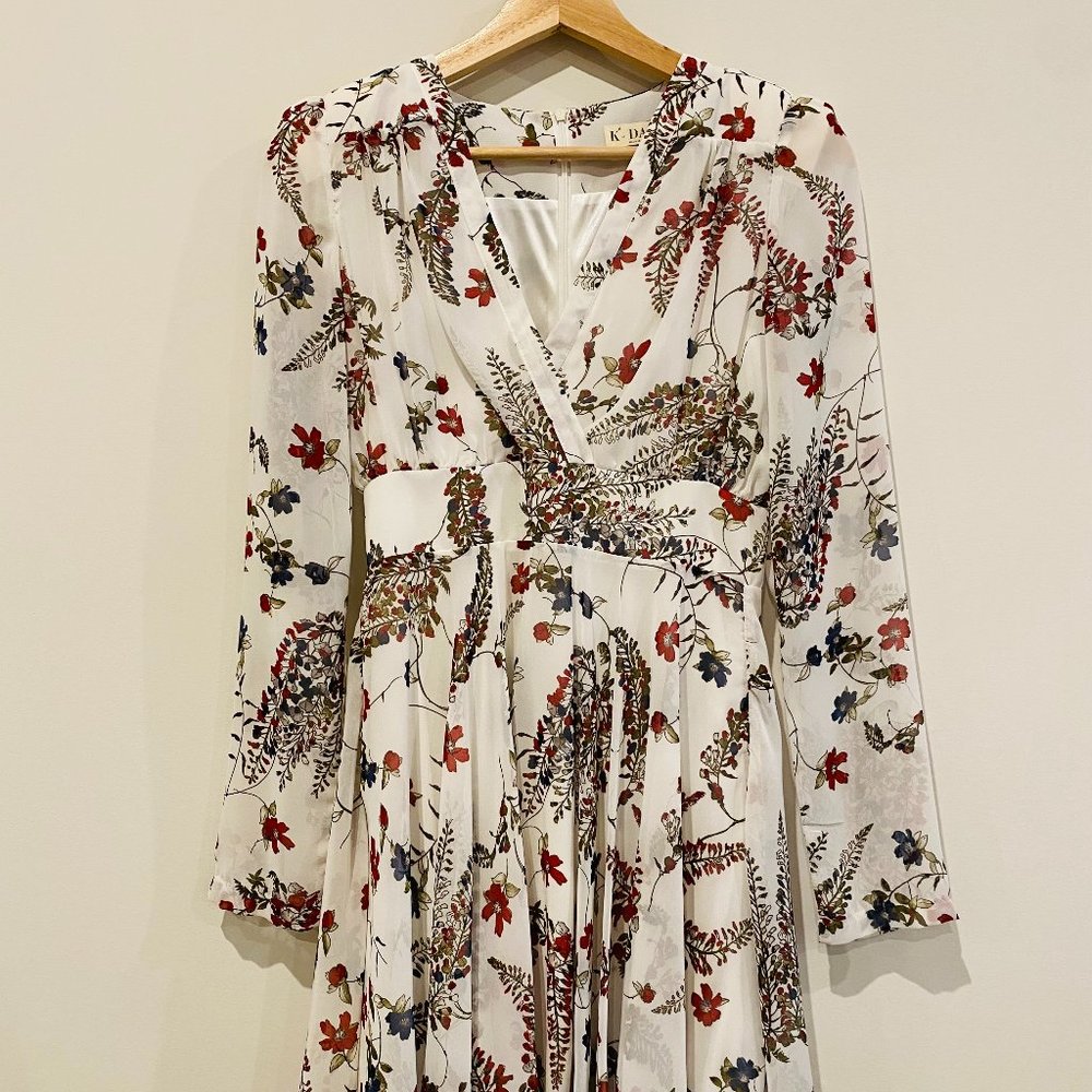 Floral patterned, A-lined chiffon mini dress